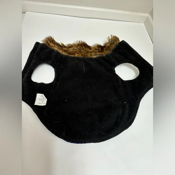 Dog puffer jacket with fur collar navy blue with brown faux fur,‎ size M medium - Picture 5 of 12